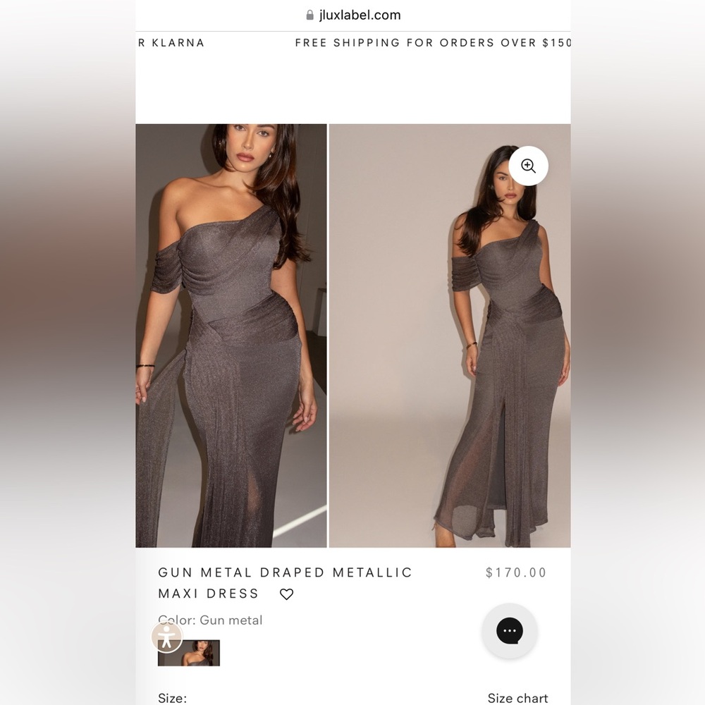 JLuxLabel GUN METAL DRAPED METALLIC
MAXI DRESS